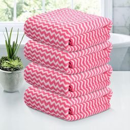 Kuber Industries Pink & White 4 Pieces Printed Microfiber 280 GSM Bath Towels-24