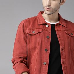 Roadster Men Orange Solid Denim Jacket-34