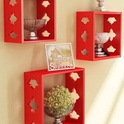 Home Sparkle Red Set of 3 Cube Wall Shelves-19