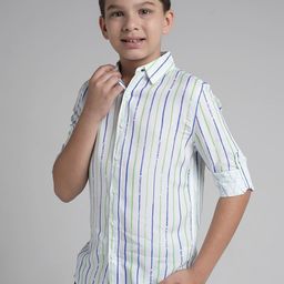 UNDER FOURTEEN ONLY Boys Comfort Fit Vertical Striped Spread Collar Cotton Casual Shirt-picture-34