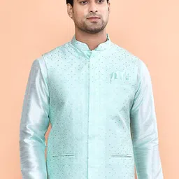 MAAHI FABS Mandarin Collar Straight Kurta with Pyjamas & Embroidery Nehru Jacket-image-51