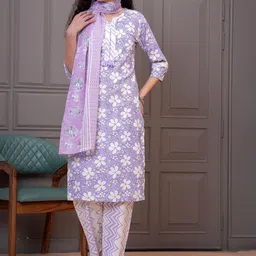 HIGHLIGHT FASHION EXPORT Women Floral Printed Regular Cotton Kurta with Trousers & Dupatta-picture-55