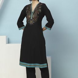 Nayam By Lakshita Women Paisley Embroidered Regular Pure Cotton Kurta with Palazzos-picture-32
