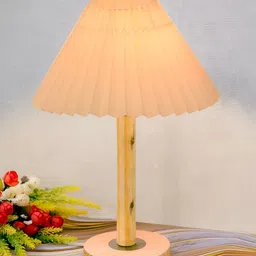 Homesake Off White Wood Contemporary Bell Shaped Table Lamp-43