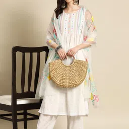 Sangria Women Embroidered Thread Work Pure Cotton Kurta with Palazzos & With Dupatta-picture-24