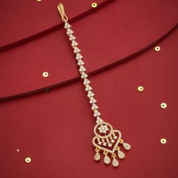 Kushal's Fashion Jewellery Gold-Plated Zircon Studded Maang Tikka Head Jewellery-48