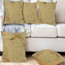 TURIYA Beige Set of 5 Ethnic Motifs Velvet Square Cushion Covers-image-43