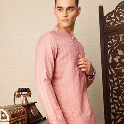 House of Pataudi Embroidered Band Collar Sequinned Jashn Kurta with Churidar-image-29