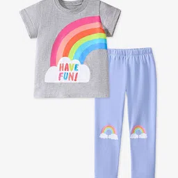 YK Girls Printed Round Neck Short Sleeves T-shirt With Trousers-image-38
