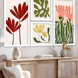 Kotart White & Green 4 Pieces Floral Wooden Wall Arts-picture-48