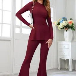 SRUTVA FASHION Textured Round Neck Top & Trousers Co-Ord Set-image-93