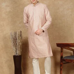 House of Pataudi Geometric Embellished Mandarin Collar Sequinned Straight Kurta-picture-35