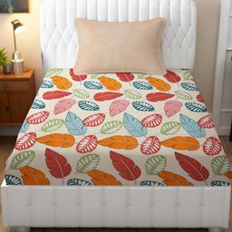 IVAZA Cream-Coloured & Multicoloured Single Bedsheet with 1 Pillow Cover-image-4