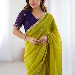 Moda Rapido Floral Beads and Stones Poly Chiffon Designer Kasavu Saree-picture-35