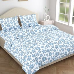 haus & kinder Blue & White Floral 144 TC Cotton Queen Bedsheet Set 2.29 m x 2.55 m-image-73
