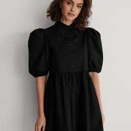 DressBerry Women Solid Puff Sleeve A-Line Dress-image-97