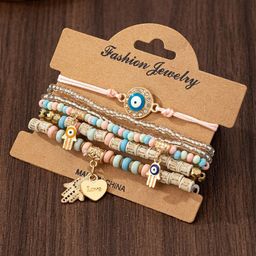 DIVASTRI Set Of 6 Gold-Plated Artificial Stones Studded Elasticated Bracelets-image-113