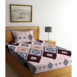 Arrabi Cotton Single Bedsheet and Pillow Cover  Brown-image-38