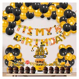Zyozi Under Construction Theme Half Birthday Party Decoration Gold & Black -  Pack of 37-image-78