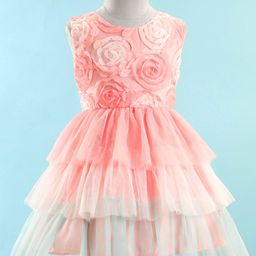 Mark & Mia Sleeveless Party Frock With Net & Floral Applique - Peach-image-68