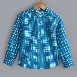 Hugsntugs Full Sleeves Pin Checked Shirt - Blue-image-40