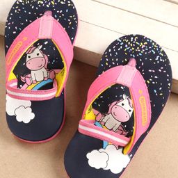 Cute Walk by Babyhug Flip Flops with Back Strap Unicorn Print - Blue-image-4