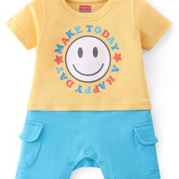 Babyhug 100% Cotton Knit Half Sleeves Romper with Smiley & Text Print - Multicolour-image-35