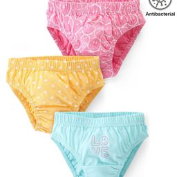 Babyhug 100% Cotton Antibacterial Panties Polka Dot Print Pack of 3 - Pink Yellow & Blue-image-48