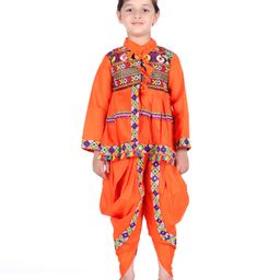 Itsmycostume Gujrati Garba & Kedia Cotton Full Sleeves Navratri Dress Theme Costume Set -Orange-image-37