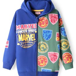 Pine Kids Marvel Terry Knit Full Sleeves Hooded Sweatjacket With Avengers Graphics - Blue-16