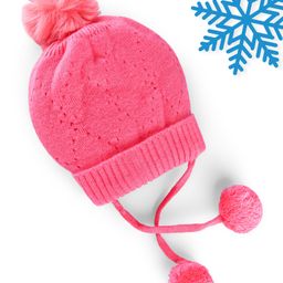 Babyhug Woollen Tie Knot Cap with Pom Pom - Dark Pink-image-71