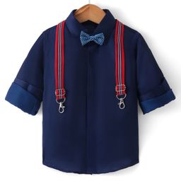 Robo Fry Woven Full Sleeves Party Shirt With Bow & Suspender -Navy Blue-picture-27