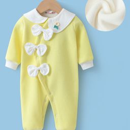 Kookie Kids Full Sleeves Textured & Bow Applique Romper - Yellow-image-95