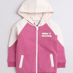 BUMZEE Full Sleeves Colour Block & Text Detailed Hooded Sweat Jacket - Mauve-image-28