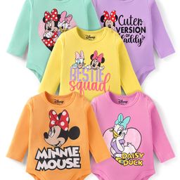 Babyhug Disney Interlock Knit Full Sleeves Onesies with Minnie Mouse & FriendsPrint Pack of 5 - Yellow Pink & Orange-image-36