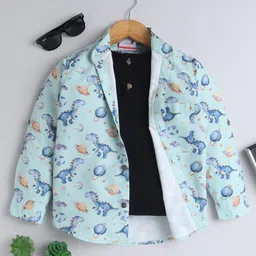 BAATCHEET Cotton Full Sleeves Dinosaur Printed Shirt With Attached Tee - Green-picture-0