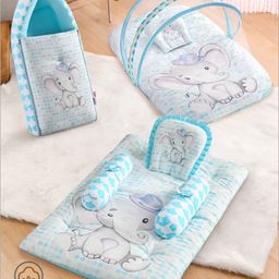 Babyhug Premium Elephant Theme Printed Super Saver Bedding Combo Set - Blue-8