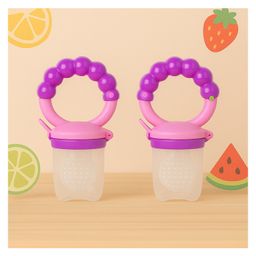 KIDS BASIC BPA Free Silicone Food Nibbler for Fruit and Veggie with Rattle Handle - Purple (Pack of 2)-8