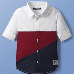 Pine Kids Cotton Woven Full Sleeves Color Block Shirt - White & Red-picture-13