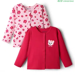 Babyoye 100% Cotton Knit Full Sleeves Eco Jiva Finish Jhablas with Floral & Animal Print Pack of 2 - Pink & Red-picture-10