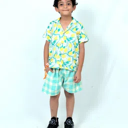 Tilism Knit Half Sleeves Lemon Printed Shirt & Shorts Night Suit Set - Multi Colour-picture-4