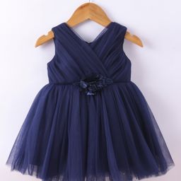 Bluebell Net Sleeveless Party Frock with Corsage and Booties - Navy Blue image 2