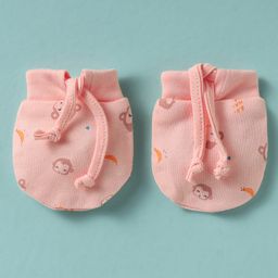 Simply Cotton Interlock Knit Mitten & Booties Set with Monkey Print - Pink image 2