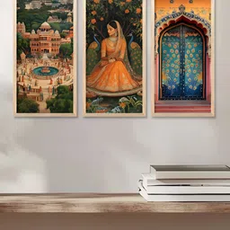 Kotart Brown & Orange 3 Pieces Wooden Wall Paintings-17