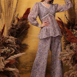 indo street Women Floral Printed Angrakha Gotta Patti Kurta with Palazzos-image-36