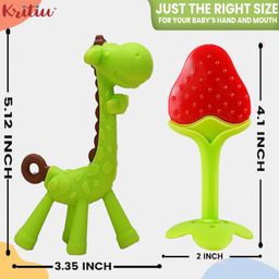 Kritiu Baby Giraffe Shape Silicone Teether Toy & Stand Teether Combo Pack Of 2 - Green image 3