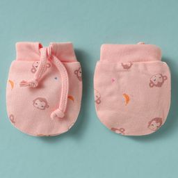 Simply Cotton Interlock Knit Mitten & Booties Set with Monkey Print - Pink image 3