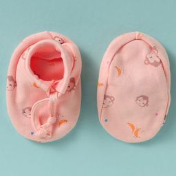 Simply Cotton Interlock Knit Mitten & Booties Set with Monkey Print - Pink image 5