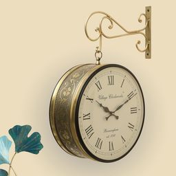 vedas Rutvi Beige & White Metal Railway Double Sided Wall Clock-26