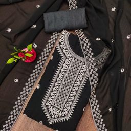 Panzora Floral Embroidered Sequinned Georgette Unstitched Dress Material-image-66